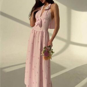 Elegant Pink Halter Dress
